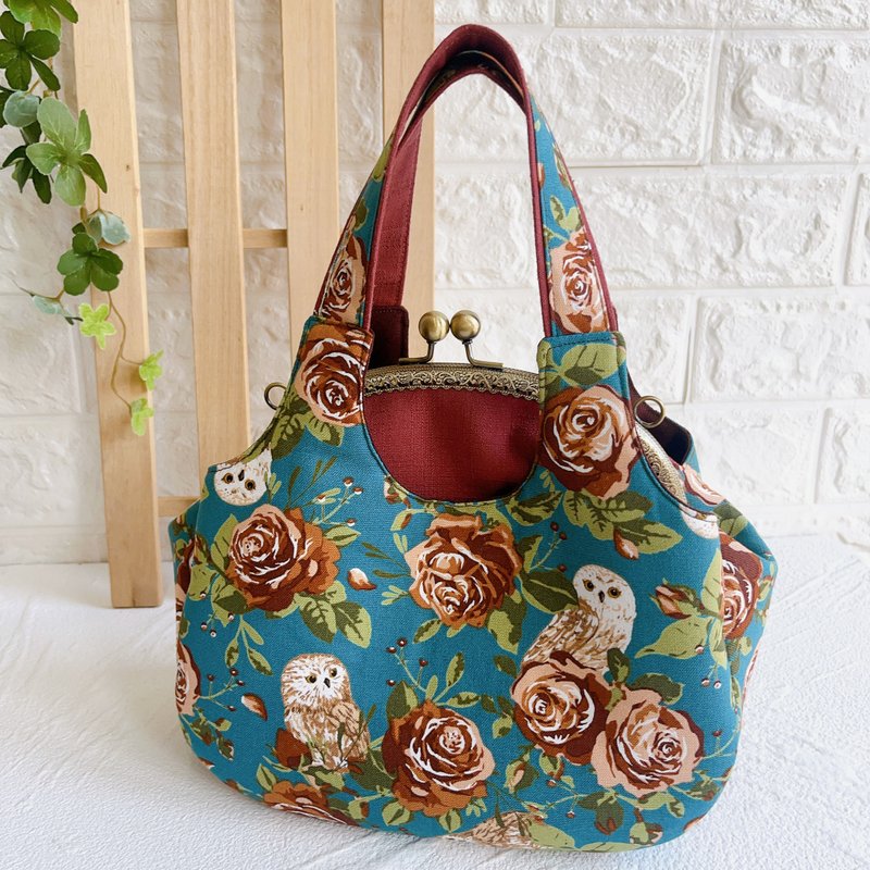 Retro owl. Teal-Vest top gold handbag can be worn cross-body - Handbags & Totes - Cotton & Hemp Blue