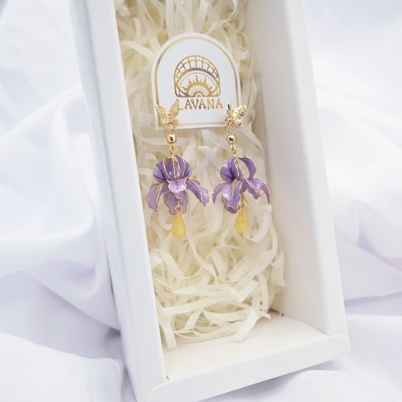 Mermaid Series-Pink Purple Iris - ต่างหู - เรซิน สีม่วง
