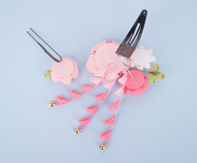 ぽてっと可愛いミニブーケの髪飾り ピンクグラデーション