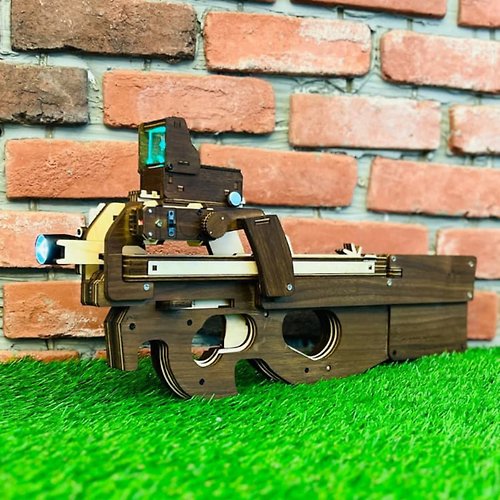 Fun-Maker設計 【DIY手作禮物】22連發木製橡皮筋衝鋒槍-送戰術全配件 客製禮物