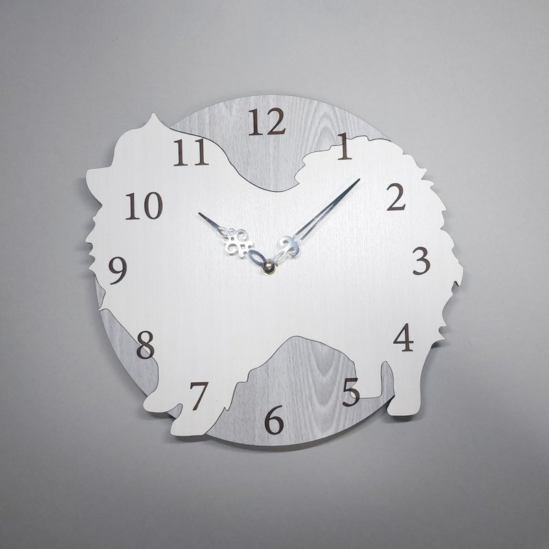 Limited time big discount of 3000 yen off Personalized dog wall clock Pomeranian white cream silent clock - Clocks - Wood 