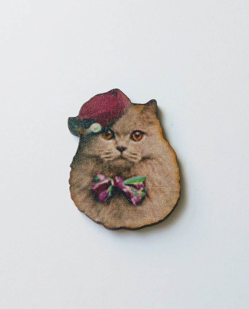 Lady cat's brooch - เข็มกลัด - ไม้ สีเทา