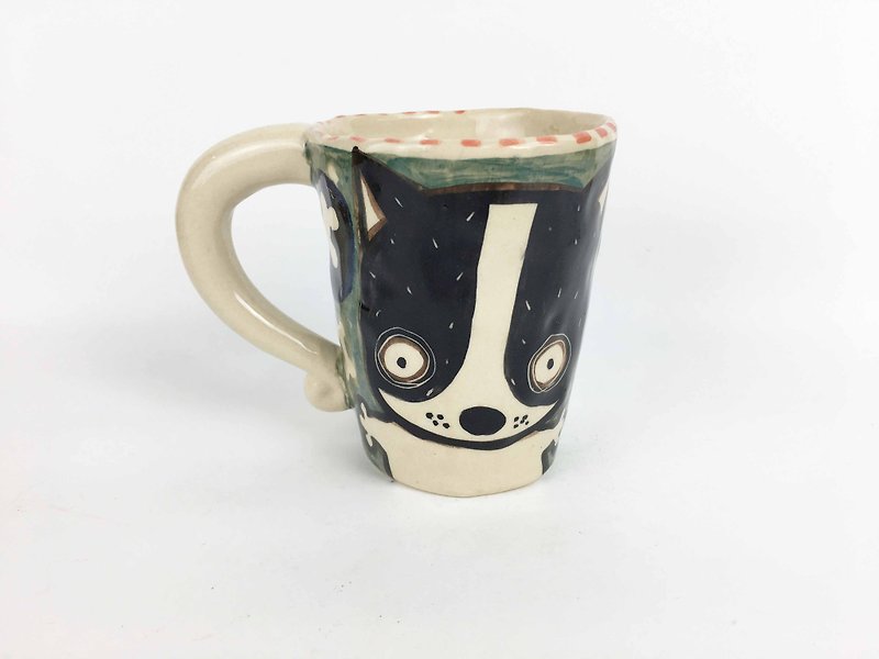 Nice Little Clay Mug Cute Dog 01061-09 - Mugs - Pottery Gray