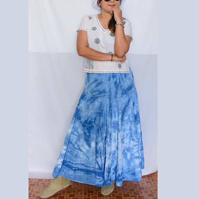 Indigo Long Skirt Cotton 100% - HOMRAK - Skirts - Cotton & Hemp 