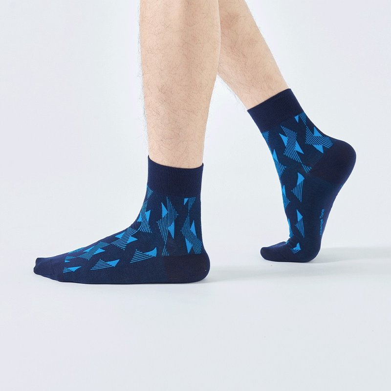 Rafting/Dark Blue (L)-MIT Design Mid-calf Socks - ถุงเท้า - ผ้าฝ้าย/ผ้าลินิน สีน้ำเงิน