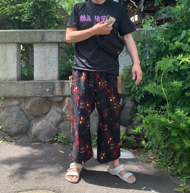 Kimono remake pants kakishibu pocket - กางเกง - ขนแกะ สีดำ