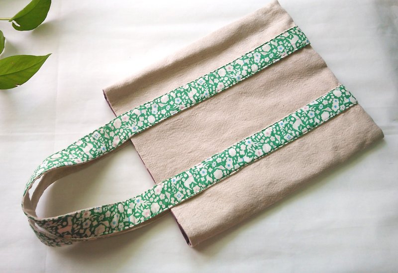 Tote bag linen floral green - Handbags & Totes - Cotton & Hemp Green