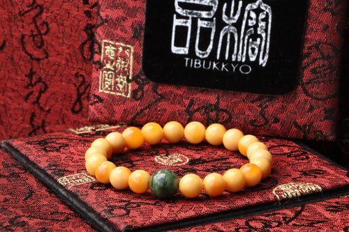 TIBUKKYO德榕藏品 蜜蠟色緬甸黃玉手珠 8mm圓珠 綠黝簾石隔珠 客製化設計 手鍊 串珠