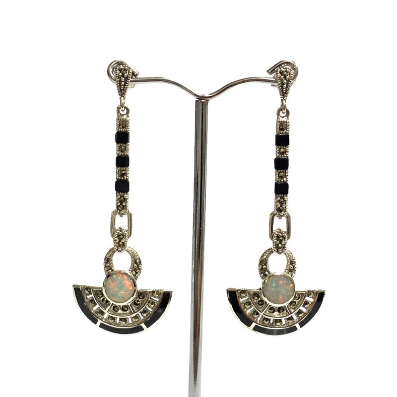 エジプトのウォリスシンプソンオニキス＆オパールペンダントとイヤリング925スターリングシルバー - ピアス・イヤリング - スターリングシルバー シルバー