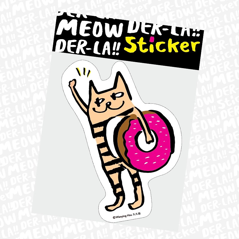 Maru Maru cat big sticker cat hugs donut - Stickers - Waterproof Material 