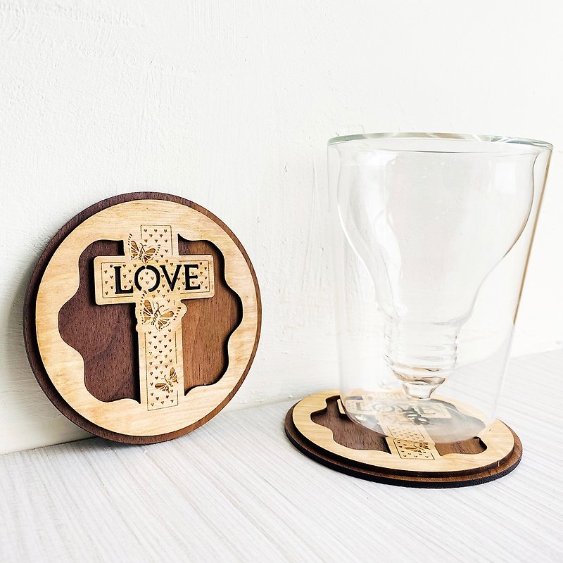 Crucifix Love Coaster- Gospel Gifts - Coasters - Wood Brown