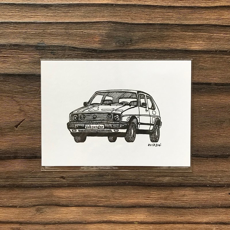 手繪老車明信片-Golf MK2 Volkswagen 福斯 - 卡片/明信片 - 紙 