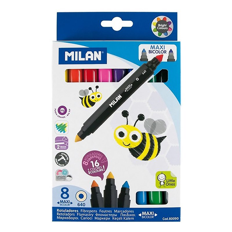 MILAN Children's Washable Double-headed Color Pen_Thick Pens 8pcs 16 Colors - Other Writing Utensils - Plastic Multicolor