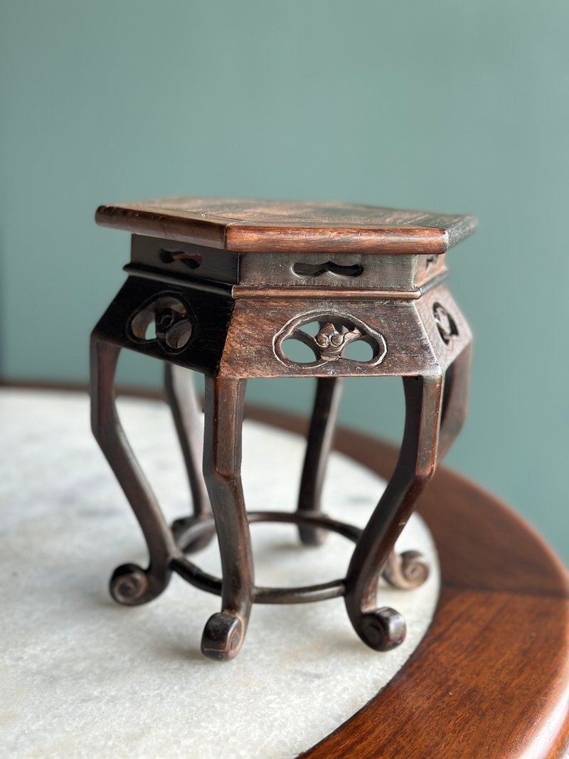 Old mahogany hexagonal high wooden base - Other Furniture - Wood 