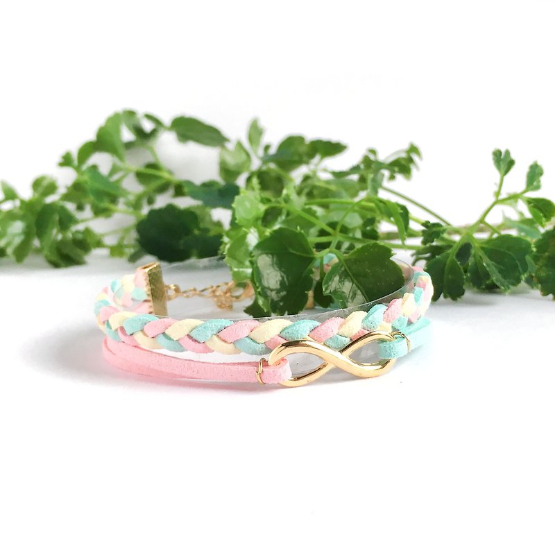 Handmade Double Braided Infinity Bracelets Rose Gold Series–colorful marshmallow - สร้อยข้อมือ - วัสดุอื่นๆ หลากหลายสี