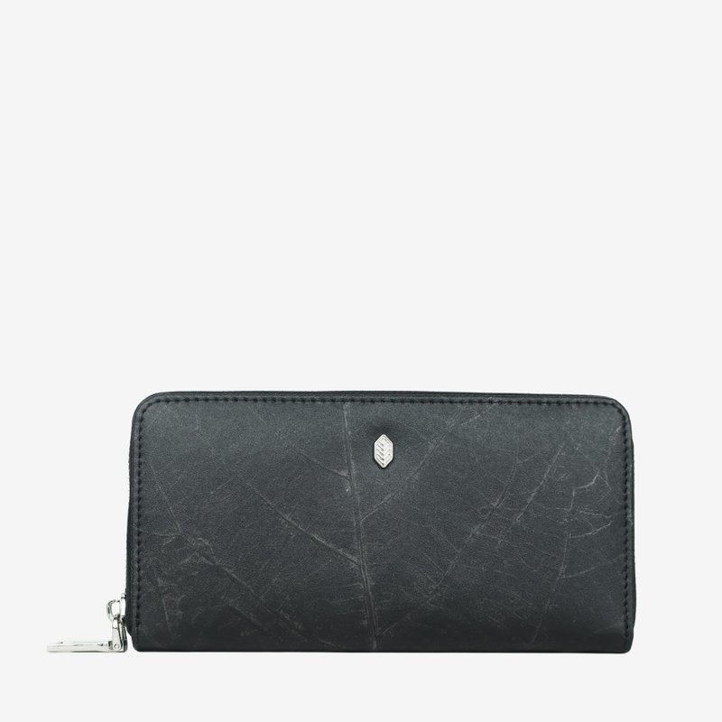 Vegan Zip Around Wallet - Black - 皮夾/長短夾/錢包 - 植物．花 黑色