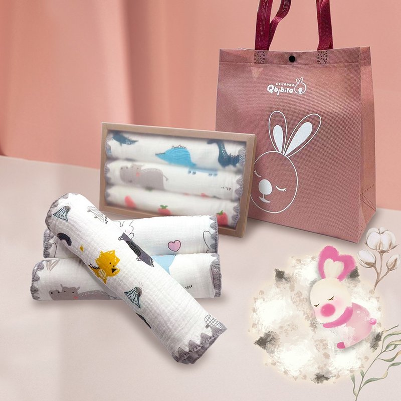 [Customized] Baby's full-month ten-layer cotton all-purpose towel gift box (full-month newborn gift box) - ของขวัญวันครบรอบ - ผ้าฝ้าย/ผ้าลินิน ขาว