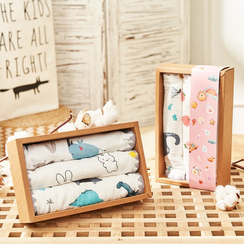 [Customized] Baby's full month ten-layer cotton all-purpose towel gift box (full moon newborn gift box) - Baby Gift Sets - Cotton & Hemp White