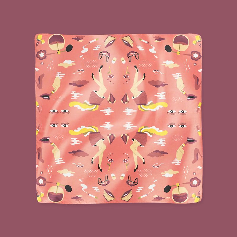 Illustrated Scarf - Sexy Nerd - 絲巾 - 聚酯纖維 粉紅色