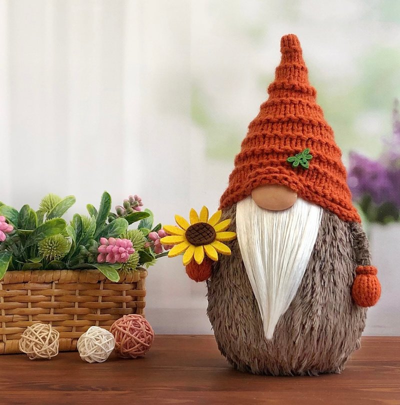 生日禮物, Summer gnome home decor, Stuffed wool doll - Stuffed Dolls & Figurines - Wool Orange