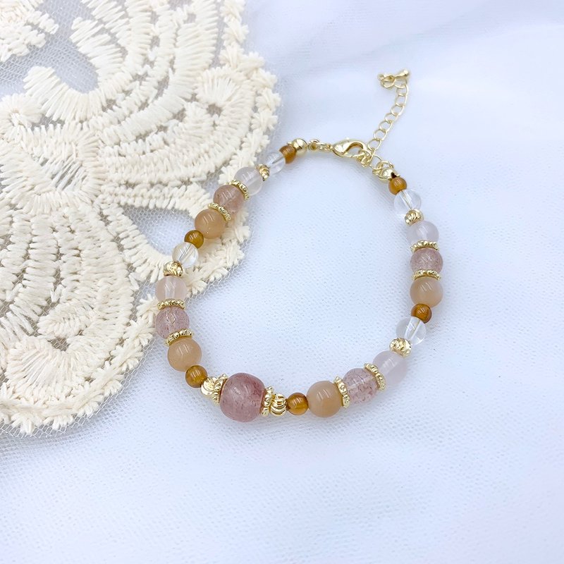 Lovers Garland/Strawberry Crystal Orange Moonlight Orange Pomegranate White Crystal Rose Quartz Crystal Bracelet - สร้อยข้อมือ - วัสดุอื่นๆ สึชมพู