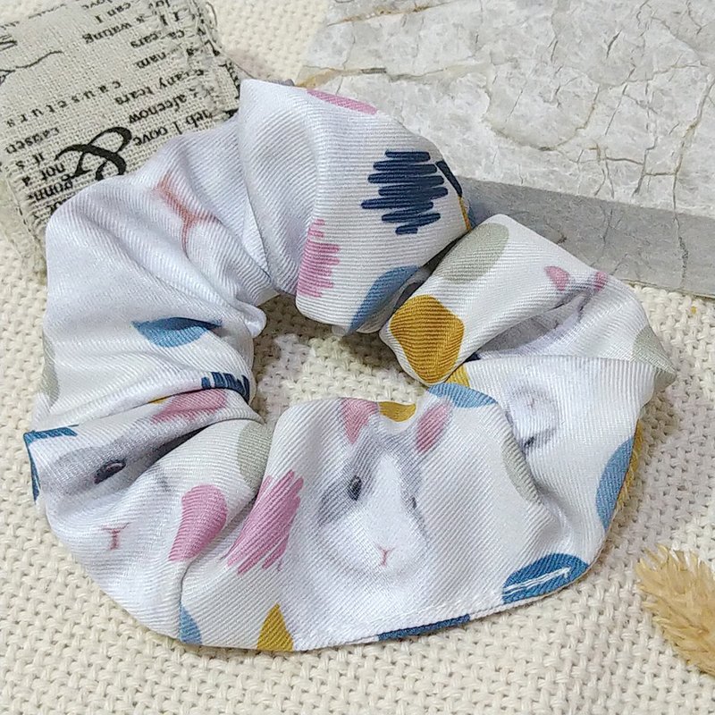 Yellow background dot- scrunchie Rabbit_Light Gray_Ponytail Hairband - Hair Accessories - Polyester 