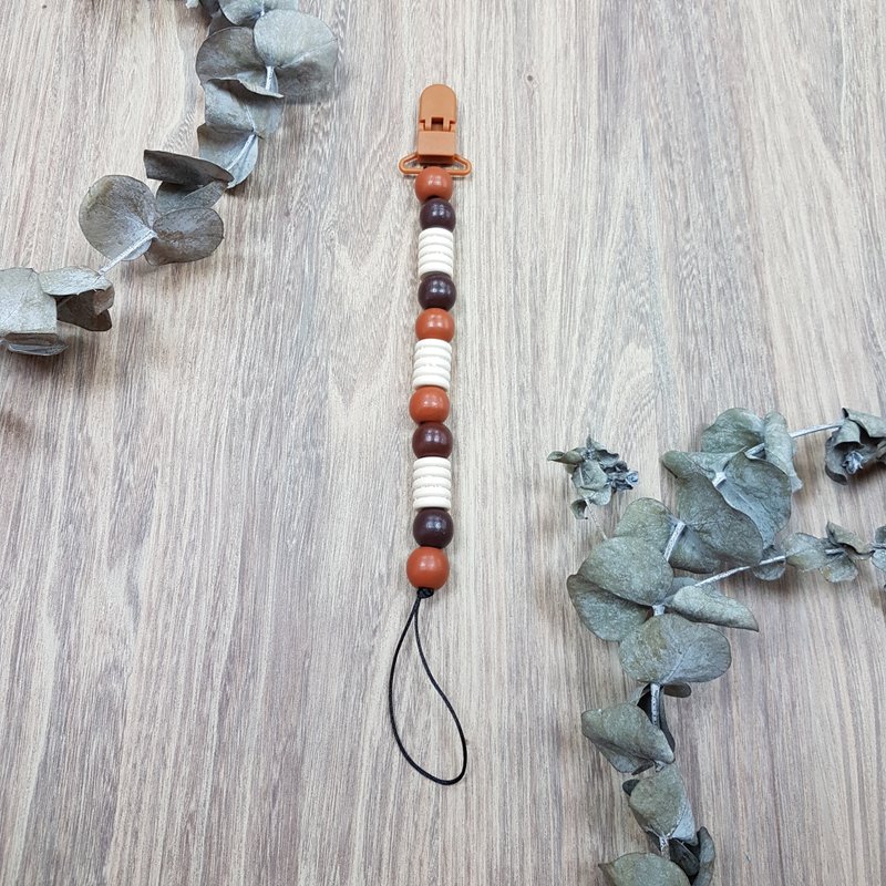 Baby baby soothing wood pacifier clip pacifier chain-round pattern-coffee deep pattern - ขวดนม/จุกนม - ไม้ สีนำ้ตาล