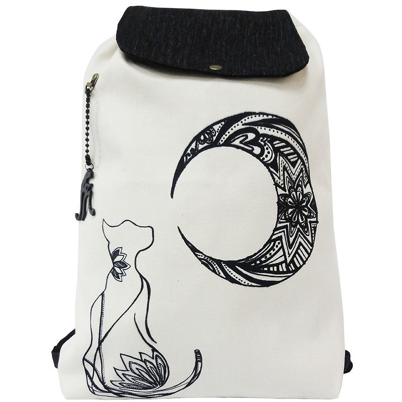 【Is Marvel】Moon to see cat backpack - กระเป๋าเป้สะพายหลัง - เส้นใยสังเคราะห์ สีดำ