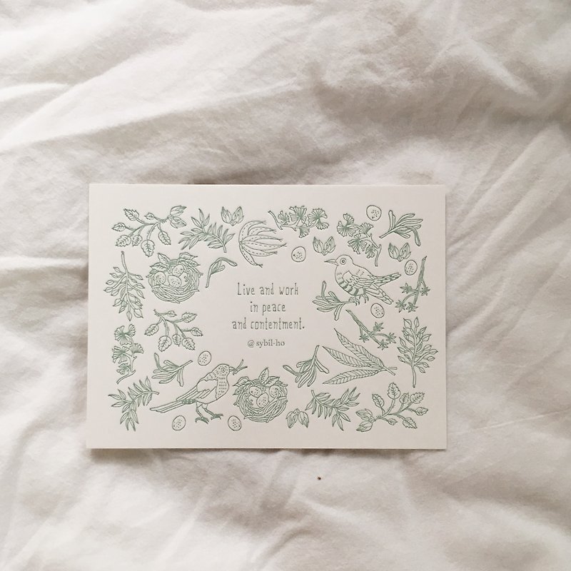 sybil-ho Anju Leye Letterpress Printing Card Lake Green - Cards & Postcards - Paper Green