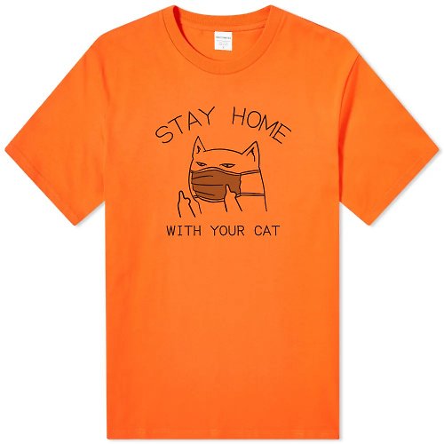 hipster STAY HOME WITH YOUR CAT 中性短袖T恤 橘色 跟你的貓咪待在家裡