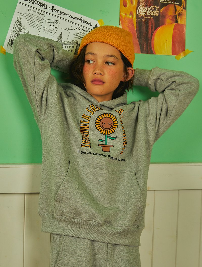 Sunflower Hoodie_Gray - Tops & T-Shirts - Cotton & Hemp Gray