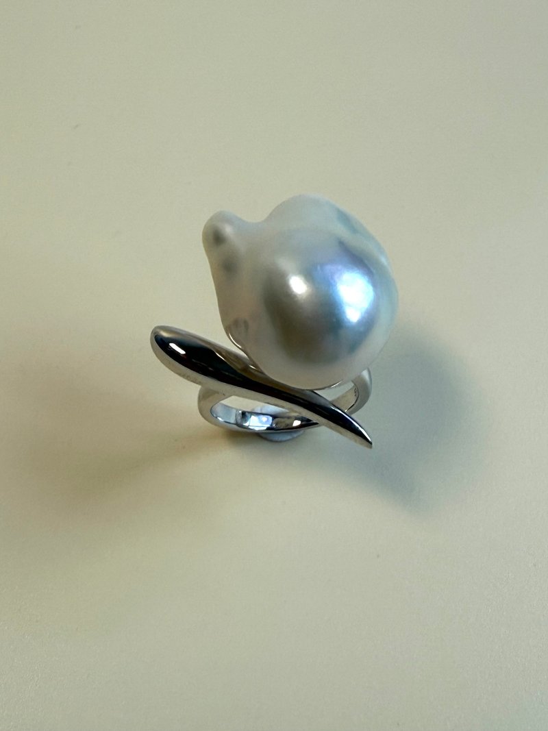 銀華綻放 巴洛克淡水珍珠戒指 - 戒指 - 珍珠 白色