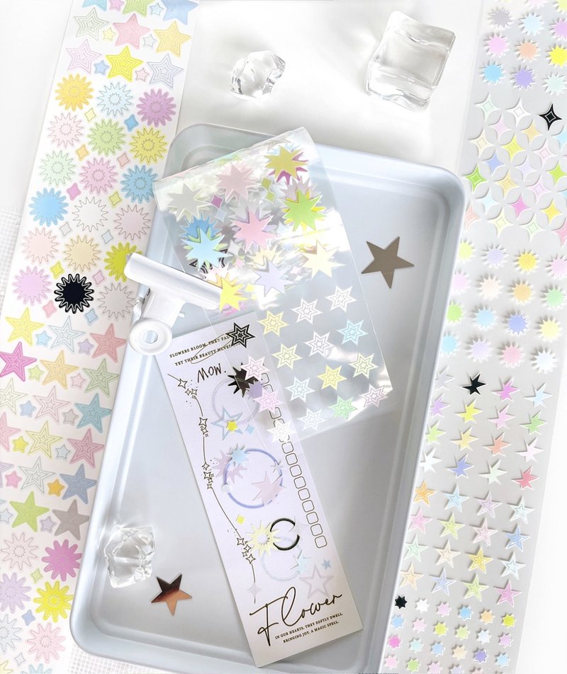 閃閃星星 糖果色 雰囲気デコ PET 閃砂 紙膠帶 (kiss-cut) - 紙膠帶/和紙/PET - 其他材質 多色