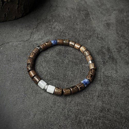 Piecesmet Accessory 島嶼Island | 聖託里尼x原木手鍊(藍點石/白玉) 天然水晶礦石手鍊