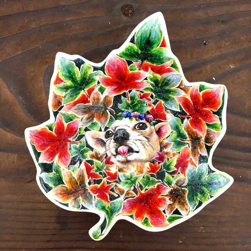 僅此一件! 吉娃娃立體楓葉盤 - 海報/掛畫/掛布 - 瓷 