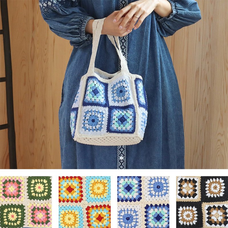 [Pre-order] Handmade colorful crocheted dice bag made in India - Handbags & Totes - Cotton & Hemp Blue