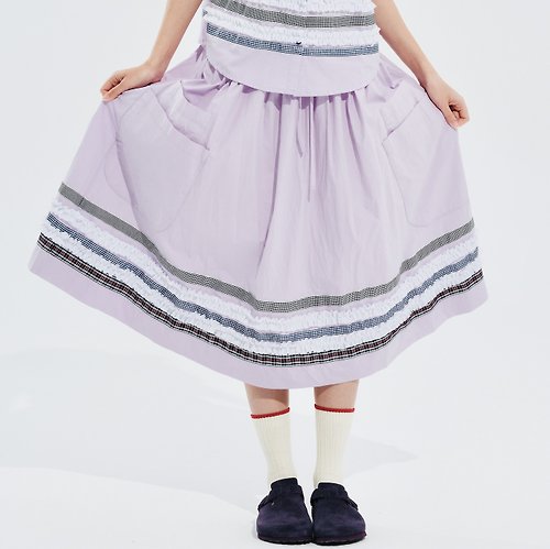 imakokoni 紫色純棉拼接半身裙 / 裙子 口袋 夏季