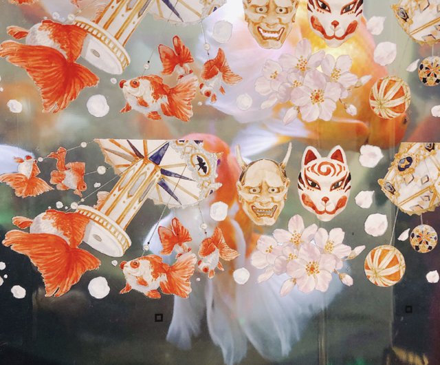 ※【切売セット】鯉 金魚 和風 海外マステ petテープb 魚の神隠し和風金魚セット PET和紙テープ シェルライト 10m巻
