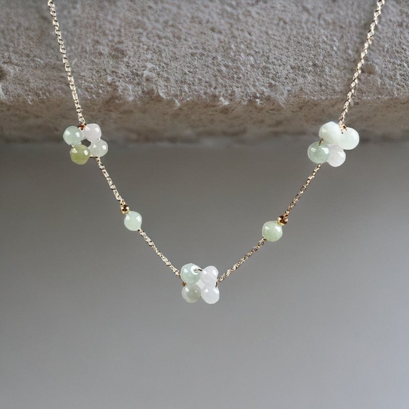 Ice Jade Bead Design Necklace 14K Gold Filled | Natural Burmese Jade A Grade Jade | Gift - สร้อยคอ - หยก สีเขียว