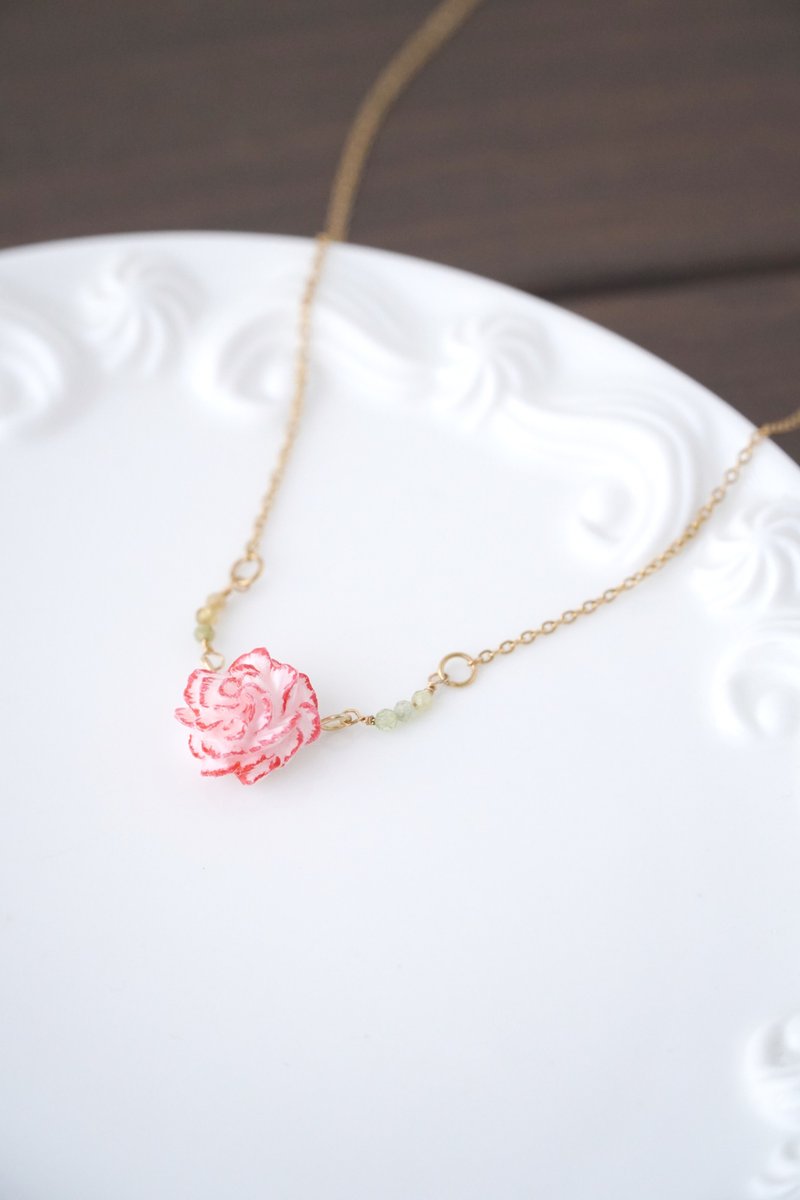 Birth Flower x Birthstone /Jan/ Carnation x Garnet Necklace - สร้อยคอ - ดินเหนียว สีแดง