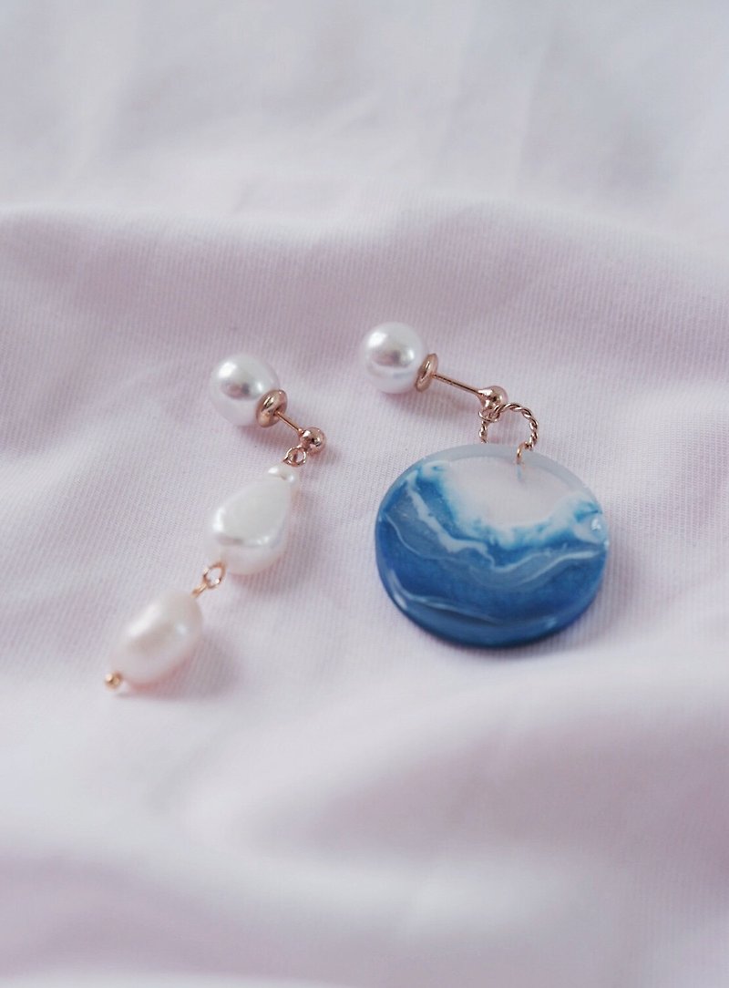 海浪珍珠耳環 - 項鍊 - 其他金屬 藍色