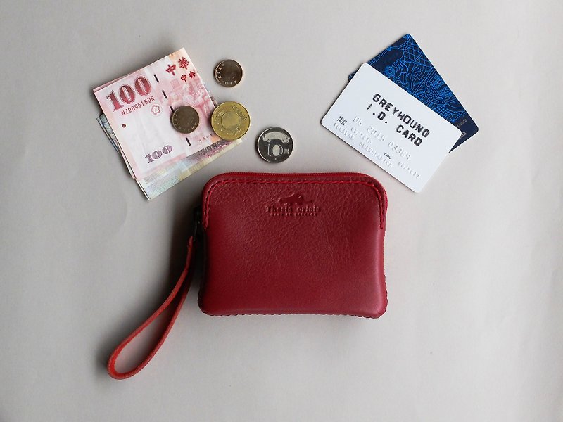 SMALL LEATHER MINIMAL CION BAG 'TRIPLET MINI'- RED - กระเป๋าใส่เหรียญ - หนังแท้ สีแดง