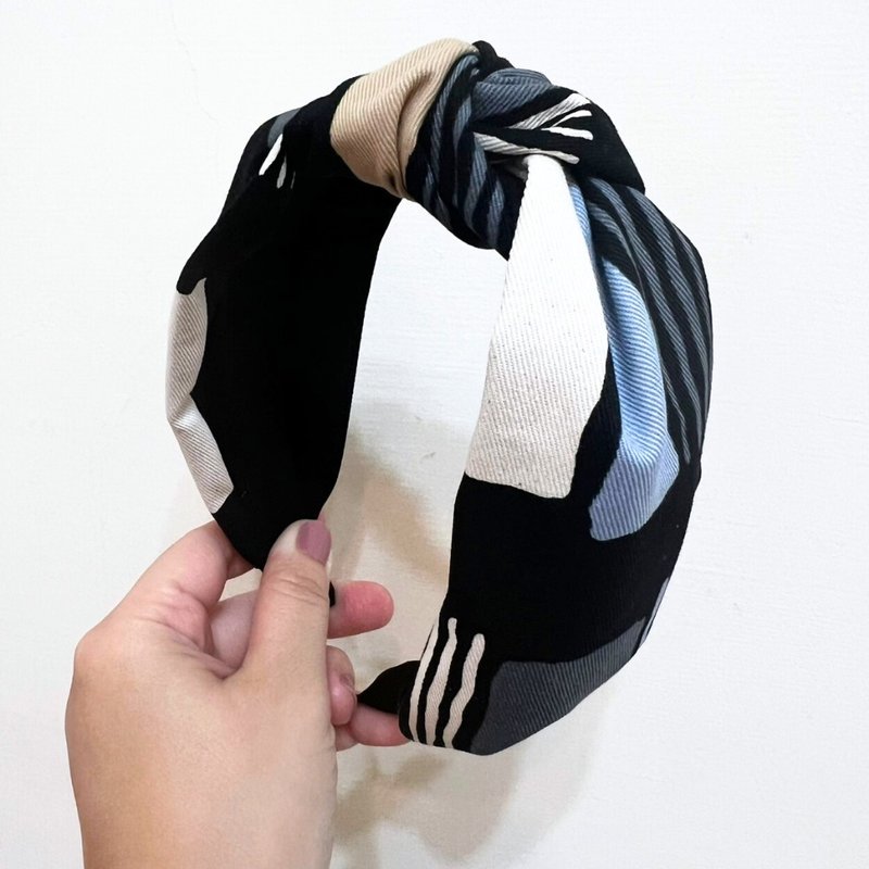 日本厚棉麻 高彈力 扭結髮箍 少量製作 手作髮箍 - 髮箍/髮帶 - 棉．麻 黑色