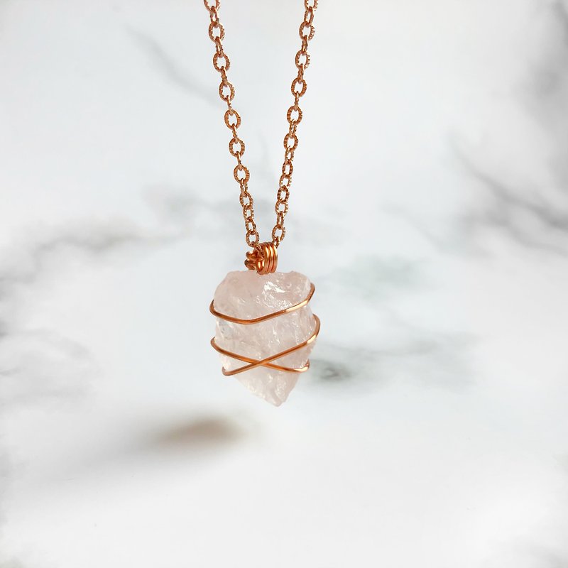 Wire Weave Rose Quartz Pendant - Necklaces - Crystal 