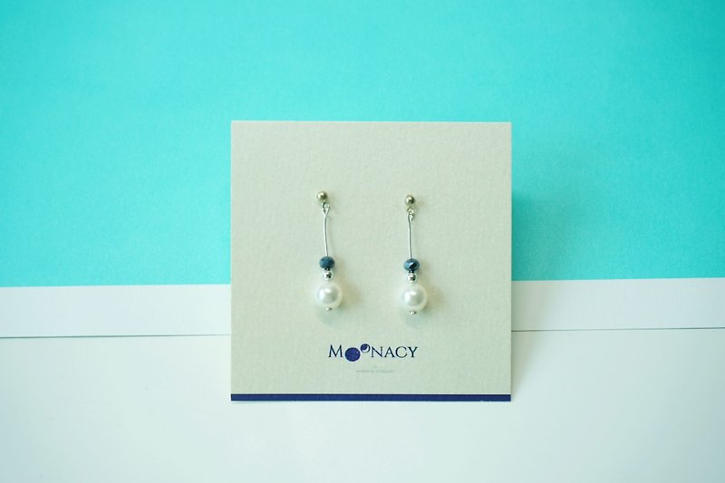 施華洛世奇水晶珍珠  垂掛耳環 耳夾 (深藍 玻璃珠)  - 手鍊/手鐲 - 寶石 藍色