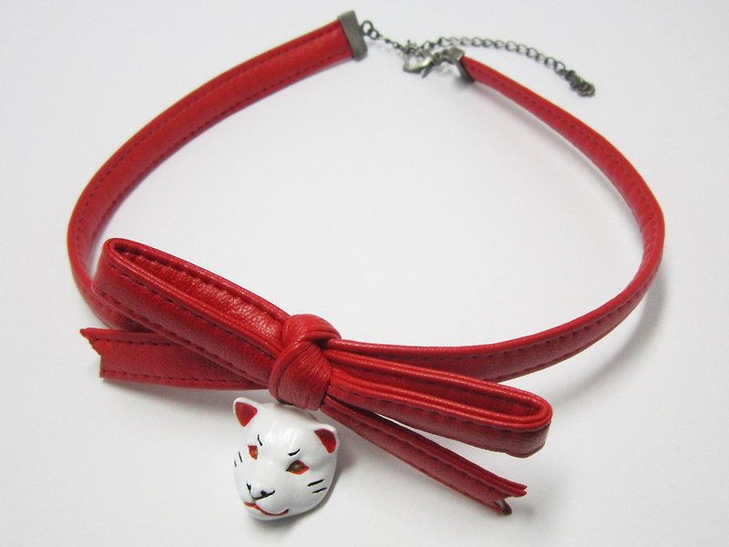 柴犬 RIBBON CHORKERレジン   白×赤 - 項鍊 - 塑膠 白色