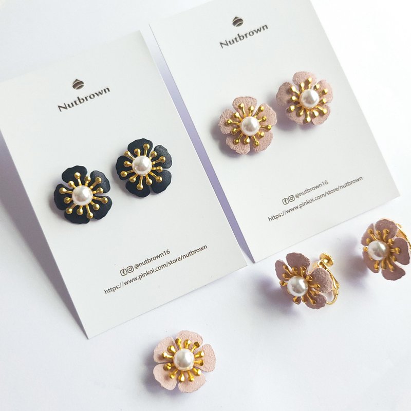 Leather Series - Elegant Everyday Leather Flower Earrings/ Clip-On - Earrings & Clip-ons - Genuine Leather Multicolor