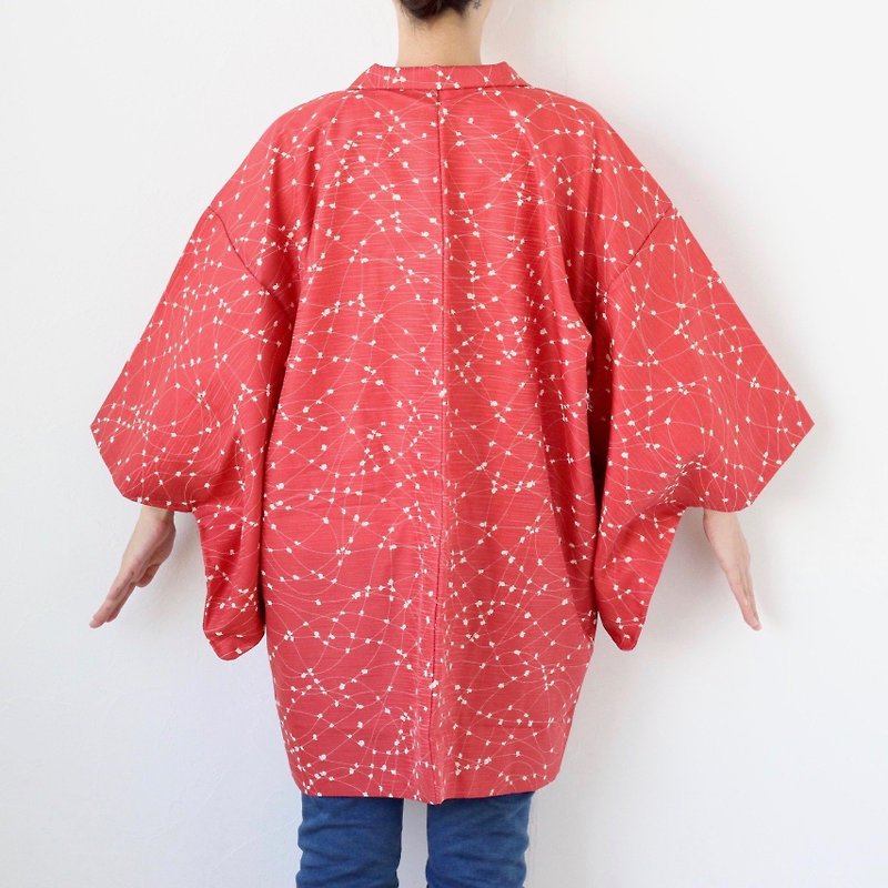 abstract kimono, short kimono, kimono sleeve, vintage kimono /3883 - เสื้อแจ็คเก็ต - เส้นใยสังเคราะห์ สีแดง