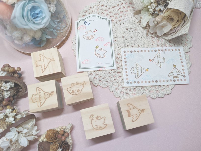 小鳥手彫り印鑑ゴム印 - 印鑑・スタンプ - 木製 ピンク