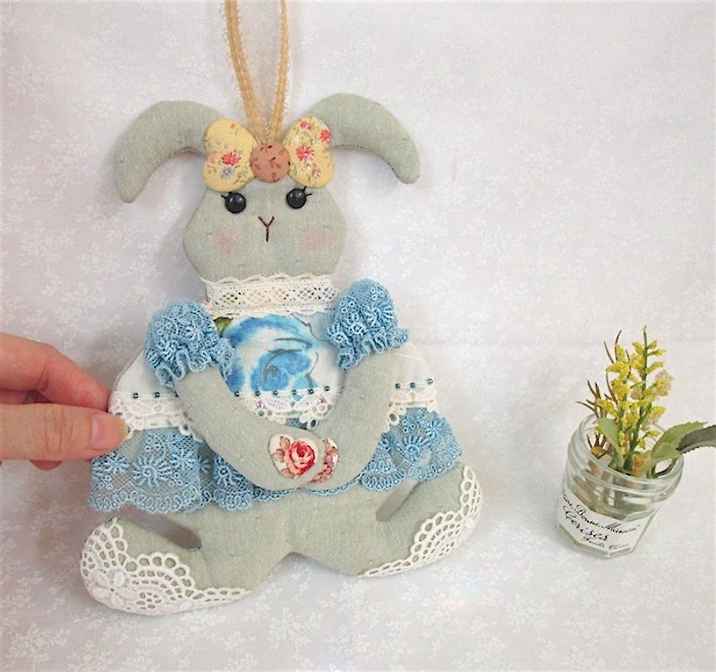 蕾絲兔造型小包 - 零錢包/小錢包 - 棉．麻 藍色